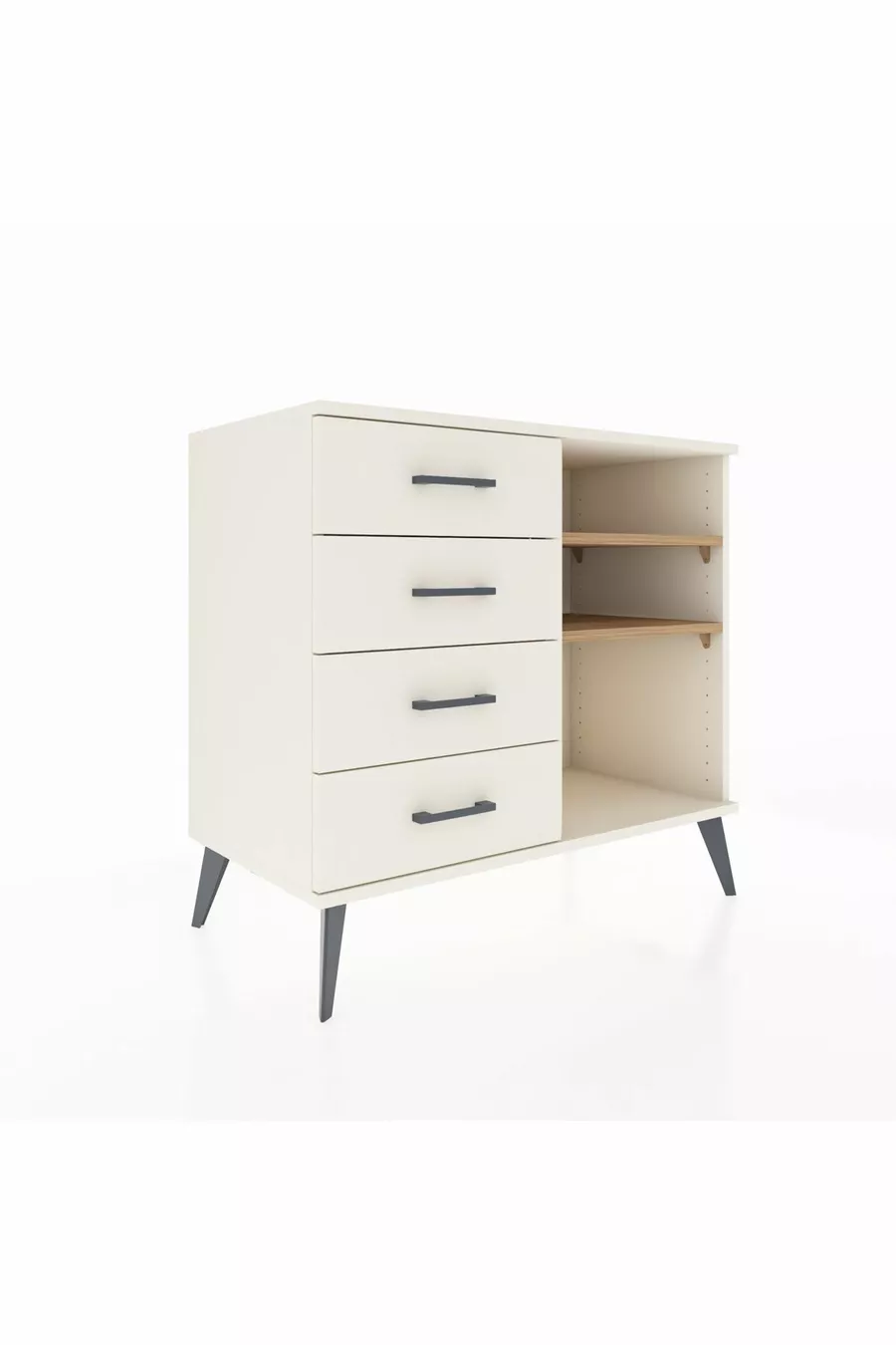 Commode Hyperion 2 étagères 4 tiroirs Nacré-Pin/Nacré