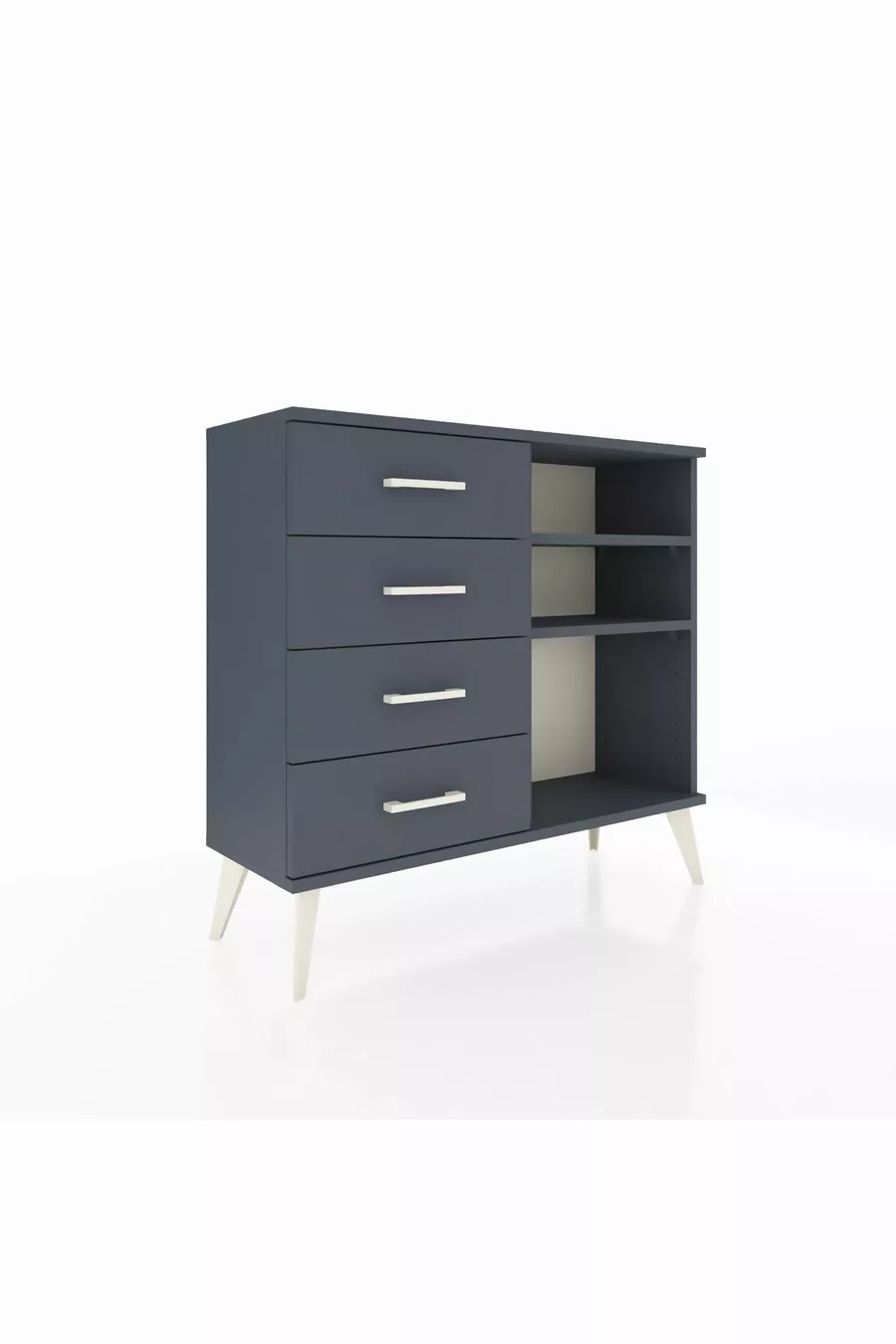 Commode Arges 2 étagères 4 tiroirs Anthracite-Anthracite