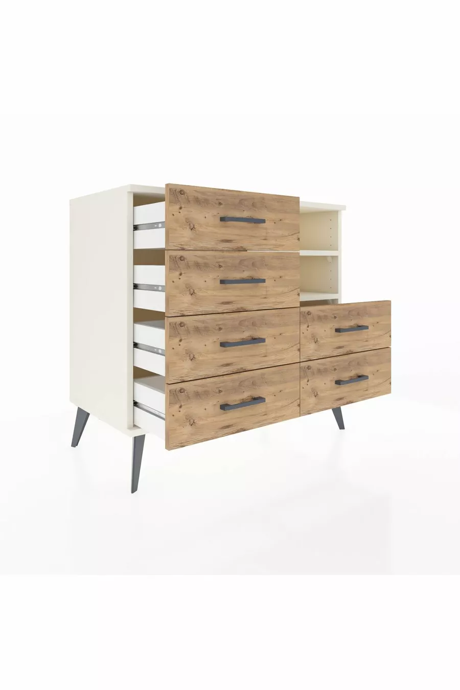 Commode Hyperion 2 étagères 6 tiroirs Pierre de lune/Pierre de lune/Sapin