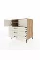 Commode Kronos avec 2 étagères, 3 tiroirs et 2 portes, en pin et pierre de lune