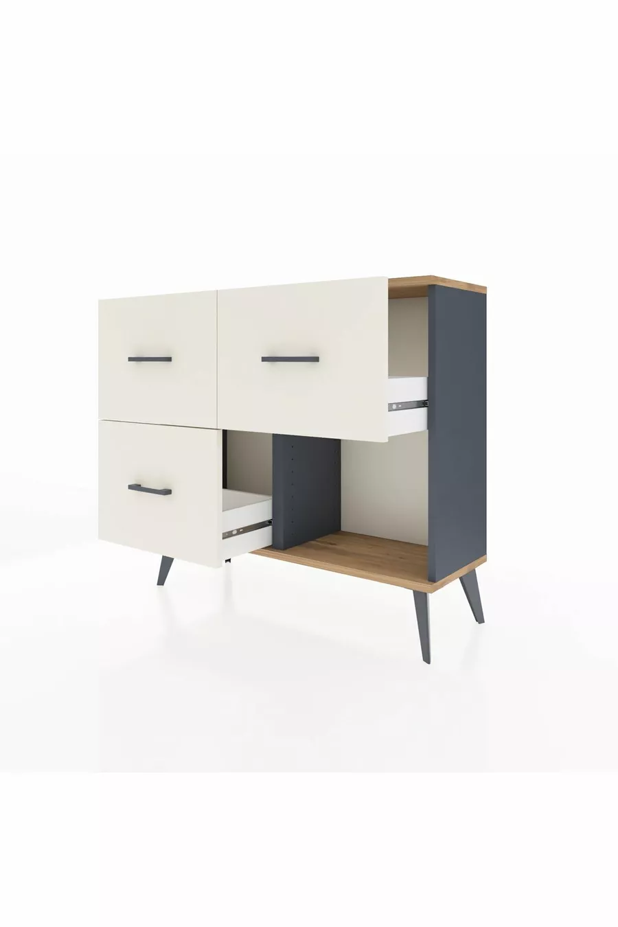 Commode Arges 3 tiroirs Anthracite-Sapin/Pierre de Lune