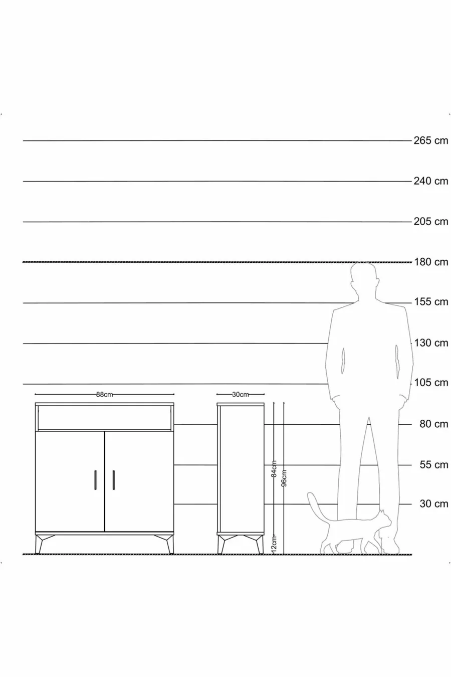 Commode Arges 3 étagères 2 portes Anthracite-Anthracite