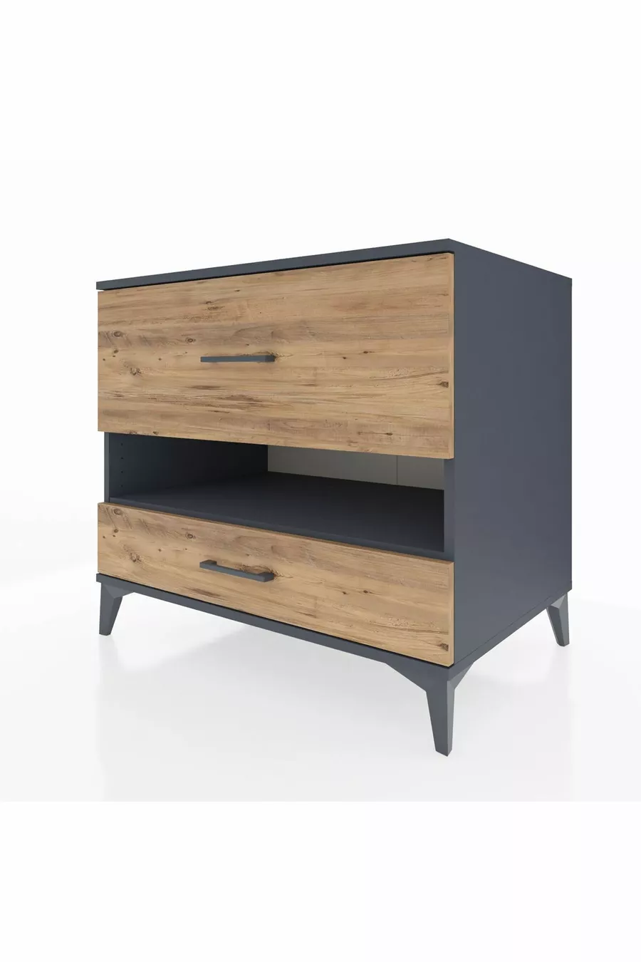 Commode Kronos à une étagère et deux tiroirs Anthracite-Pin