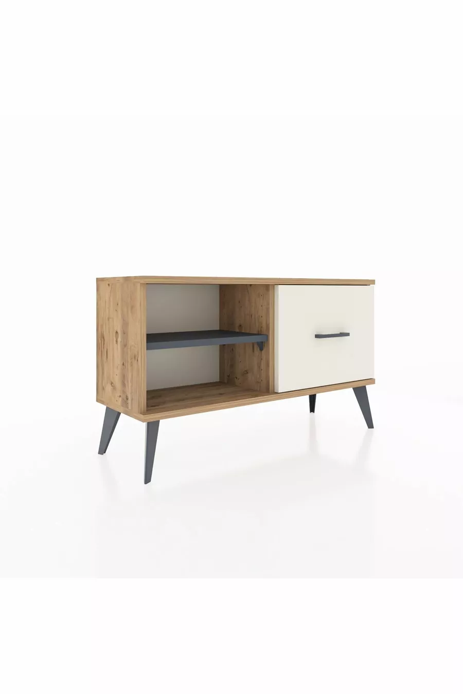 Commode Arges avec une étagère et un tiroir en pin-ardoise/gris clair