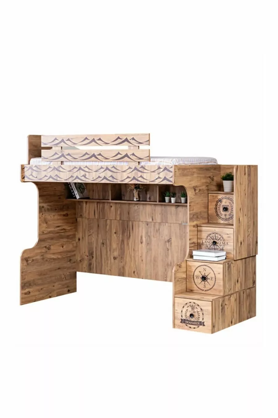Lit superposé, Lit superposé Captain Ranza avec bureau et 2 matelas Comfort
