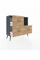 Commode Arges à une étagère et trois tiroirs Anthracite-Anthracite/Merisiers