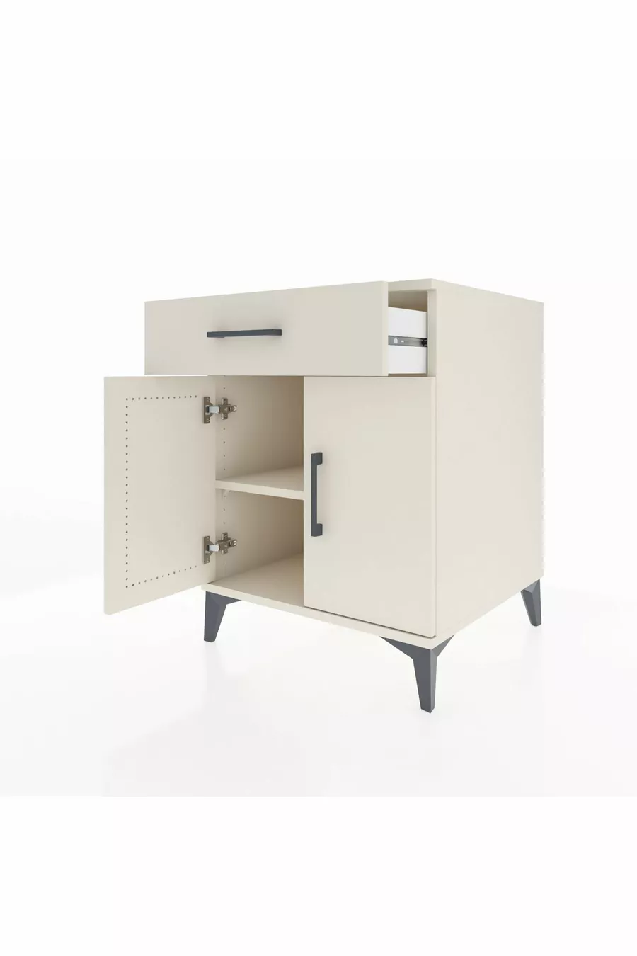 Kronos Table de chevet avec une étagère, un tiroir et deux portes Pierre de lune