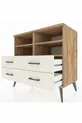 Commode Hyperion 4 étagères 4 tiroirs Pin-Pin/Marbre blanc