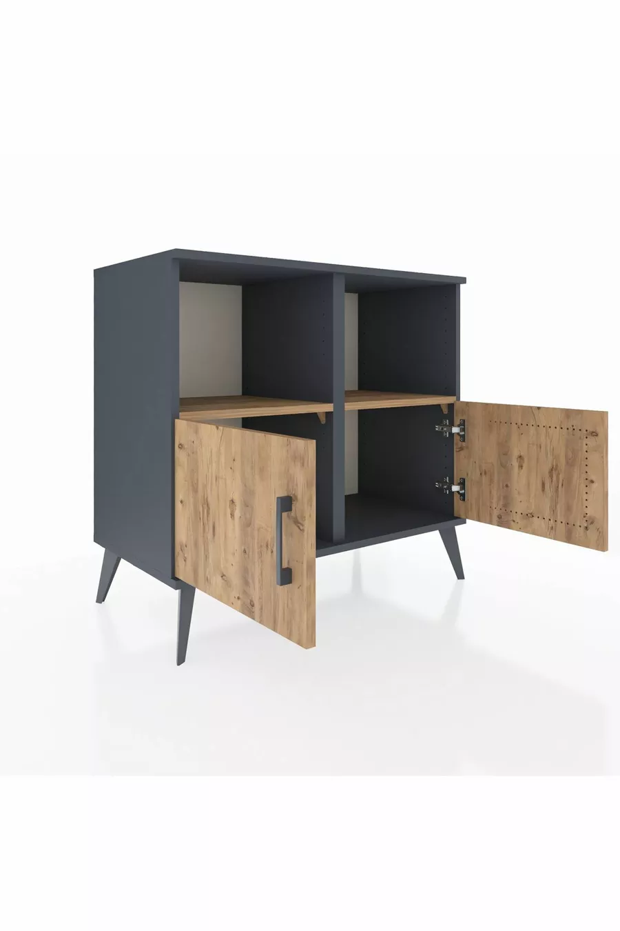 Commode Hyperion 2 étagères 2 portes Anthracite-Pin