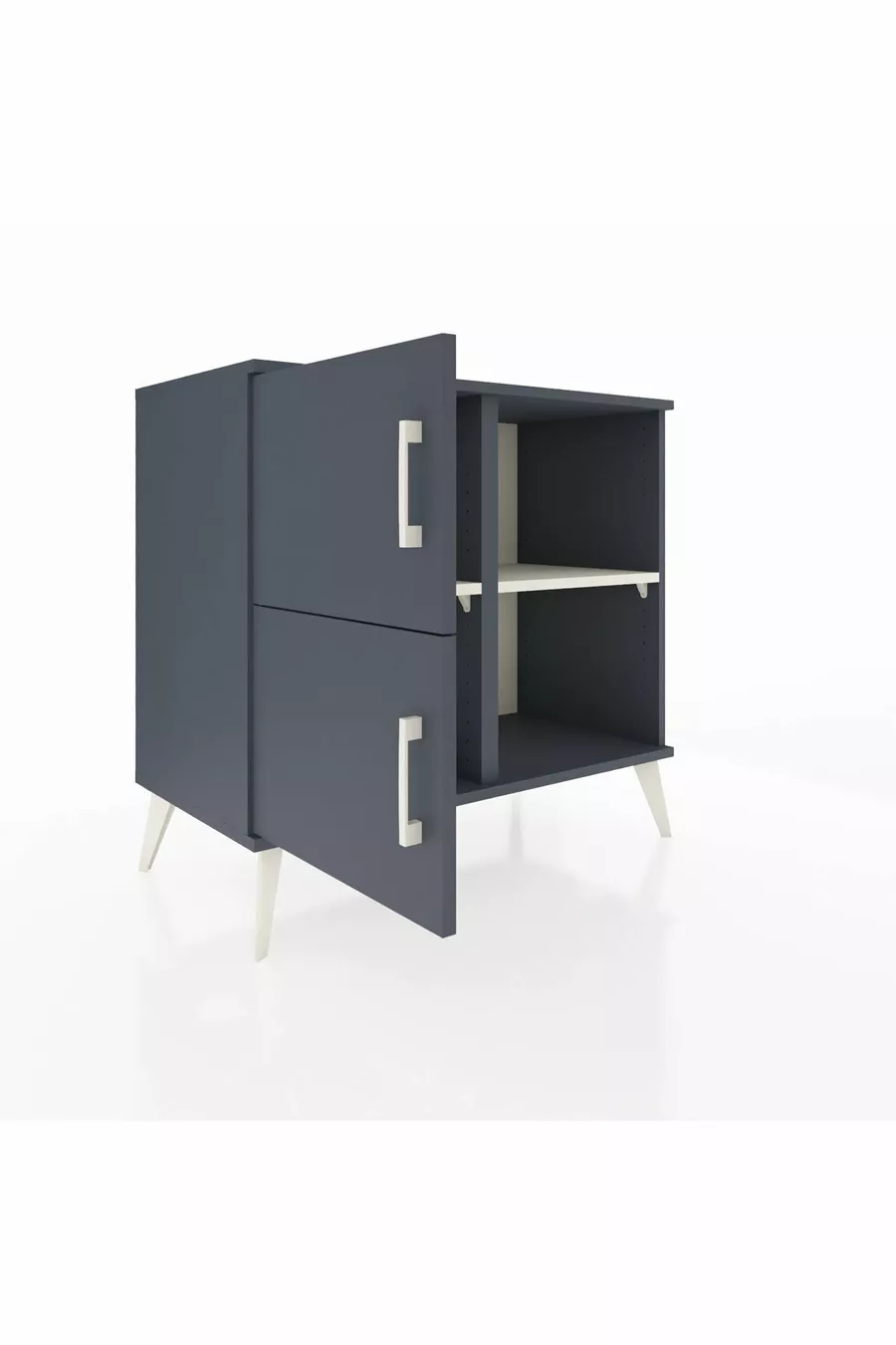 Commode Hyperion 2 étagères 2 portes Anthracite-Anthracite/Gris pierre