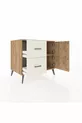 Commode Kronos à une étagère, 2 tiroirs et 2 portes, Pin-Pin / Pierre de lune