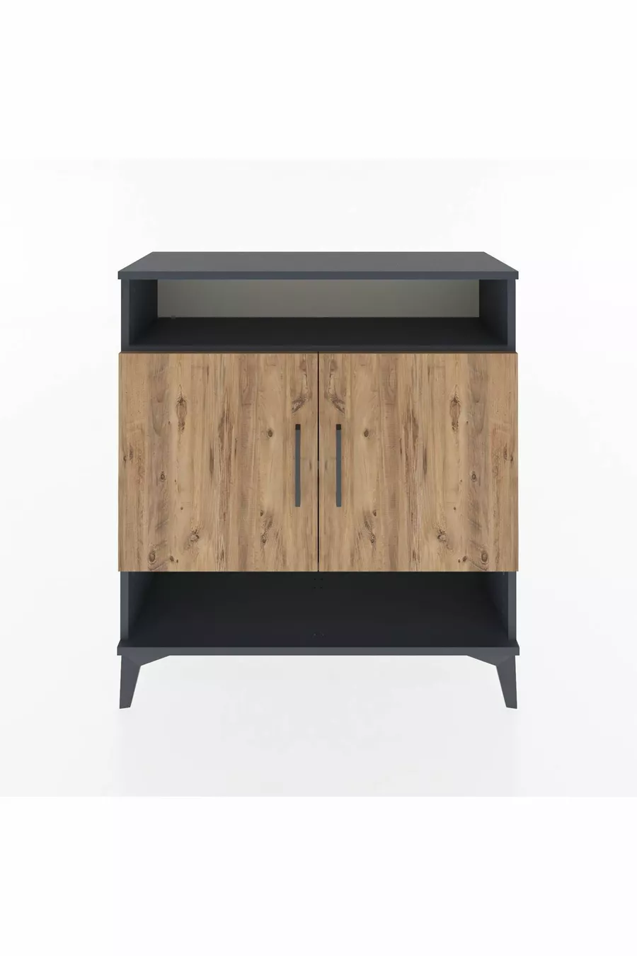Commode Arges 3 étagères 2 portes Anthracite-Pin