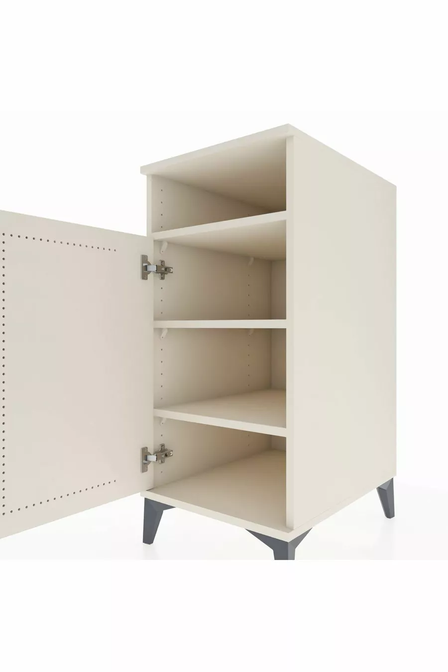 Table de chevet Kronos avec 3 étagères et 1 porte, Pierre de lune-Pierre de lune