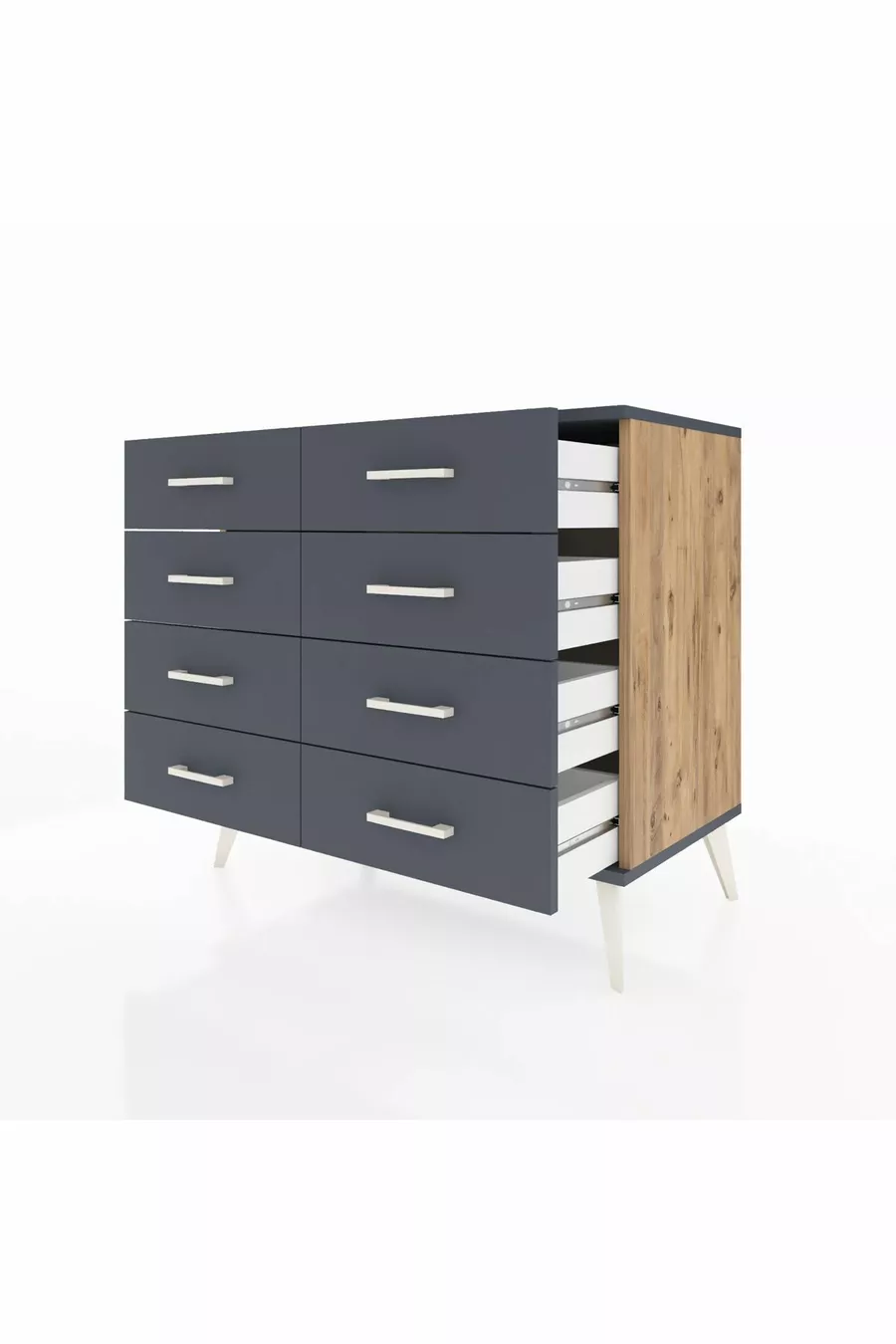 Commode Hyperion 8 tiroirs Pin-Anthracite