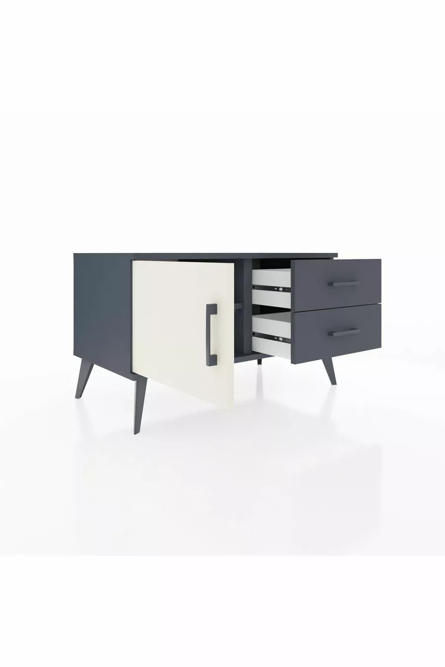 Commode Hyperion à une étagère, 2 tiroirs et une porte, Anthracite-Pierre de lune/Anthracite