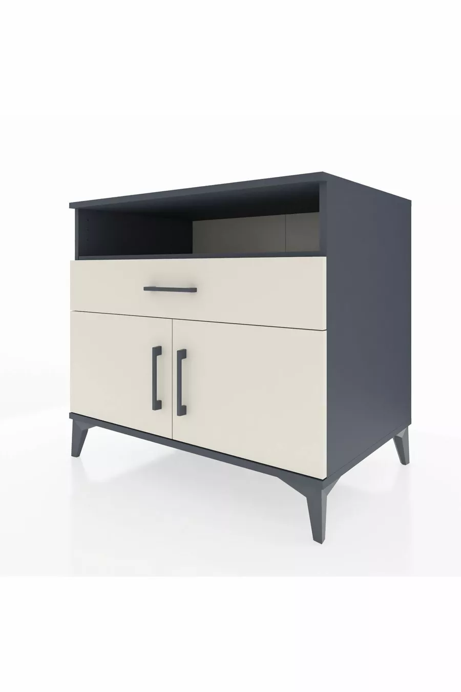 Commode Kronos avec 2 étagères, 1 tiroir et 2 portes, Anthracite-Pierre de lune