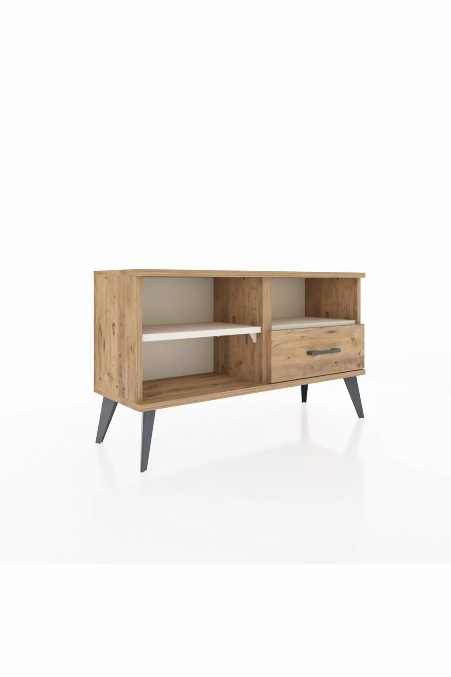 Commode Arges à 2 étagères et 1 tiroir Pin-Pierre de Lune / Pin