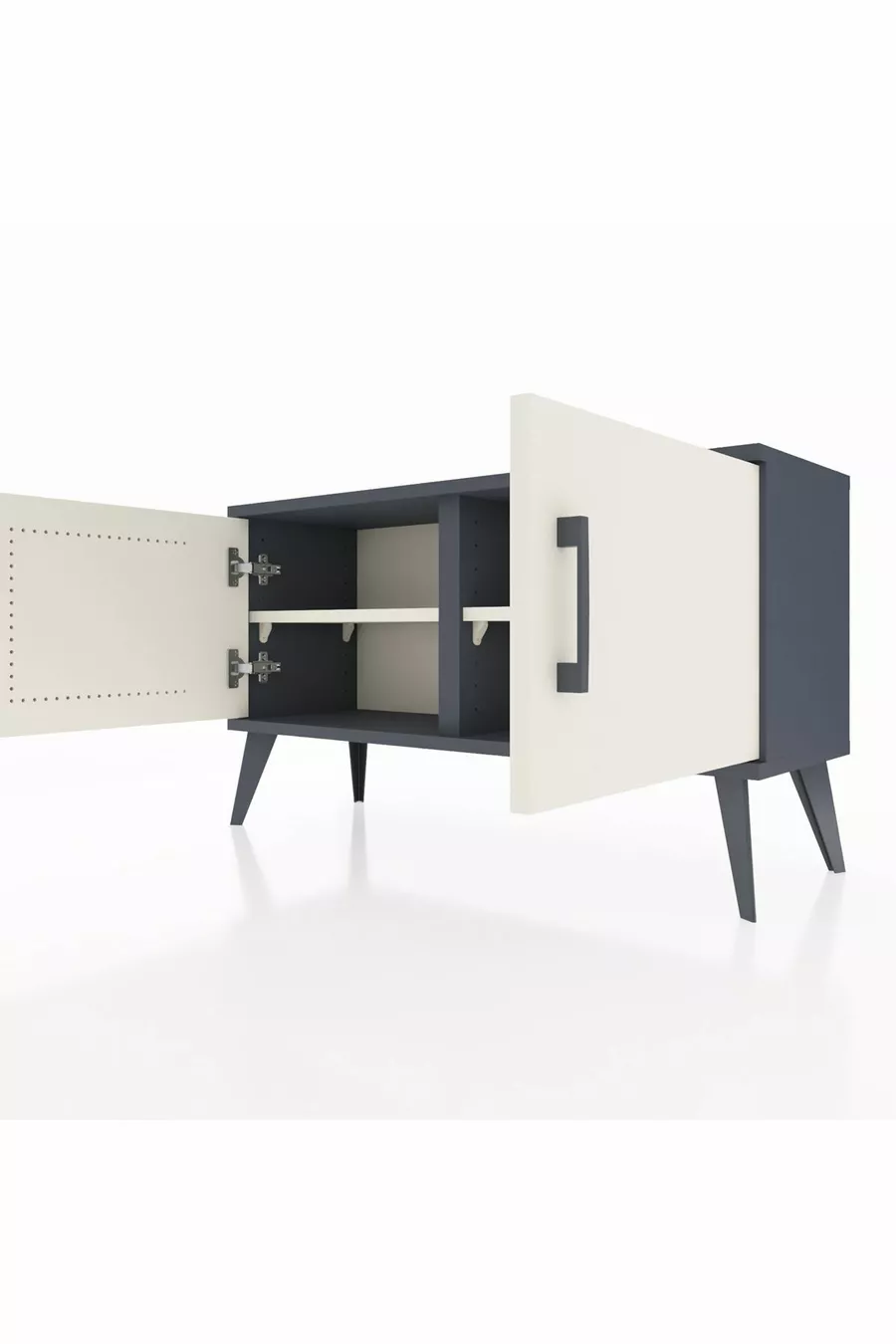 Commode Arges 2 étagères 2 portes Anthracite-Pierre de lune