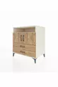 Commode Kronos avec 3 étagères, 2 tiroirs et 2 portes, Pierre de lune-Pin