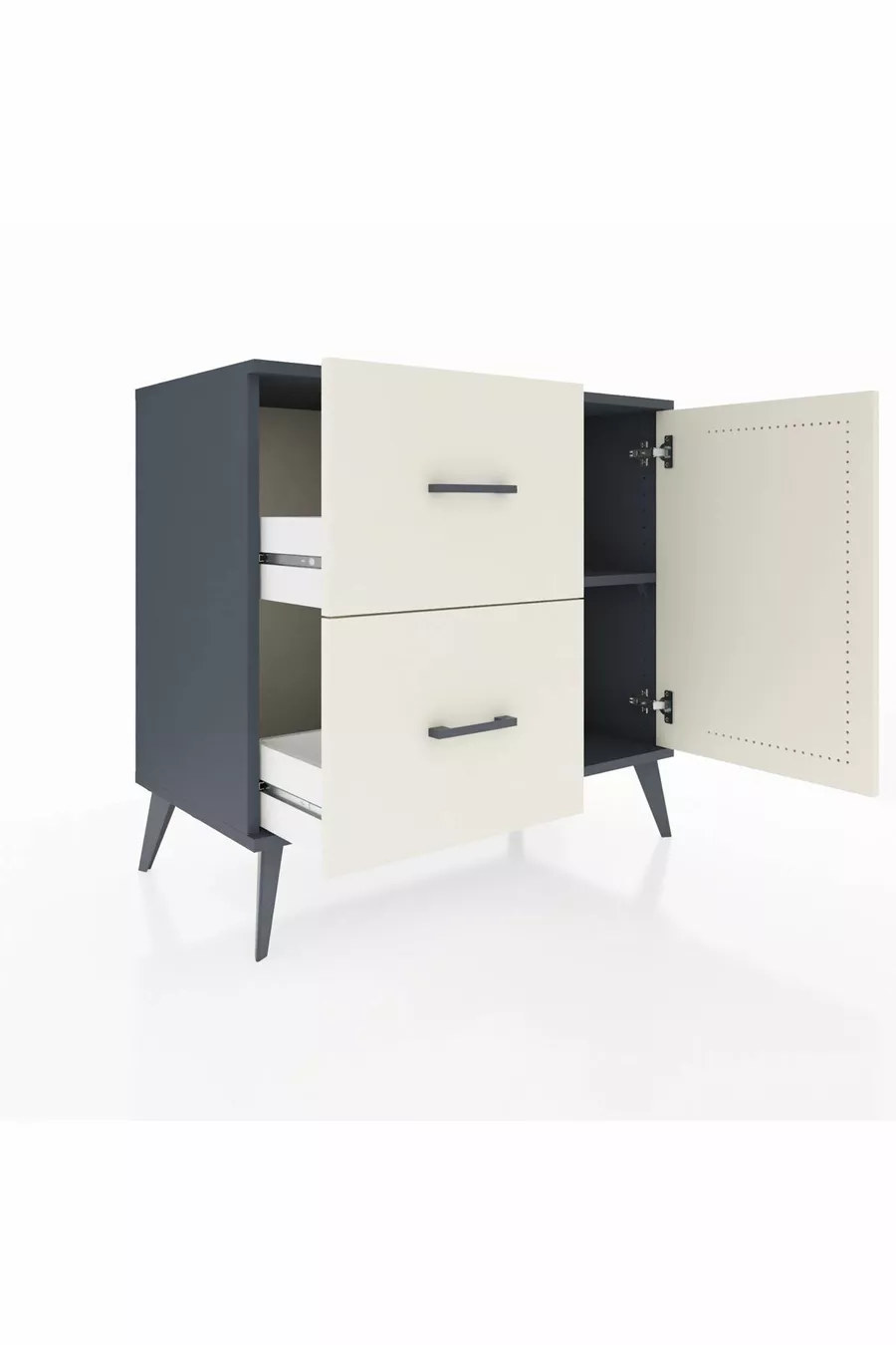 Commode Hyperion à une étagère, 2 tiroirs et 1 porte, Anthracite-Pierre de Lune