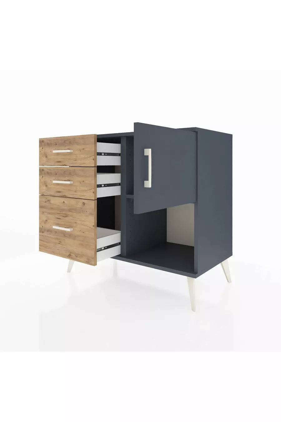Commode Hyperion avec une seule étagère, 3 tiroirs et une porte, Anthracite-Anthracite/Sapin