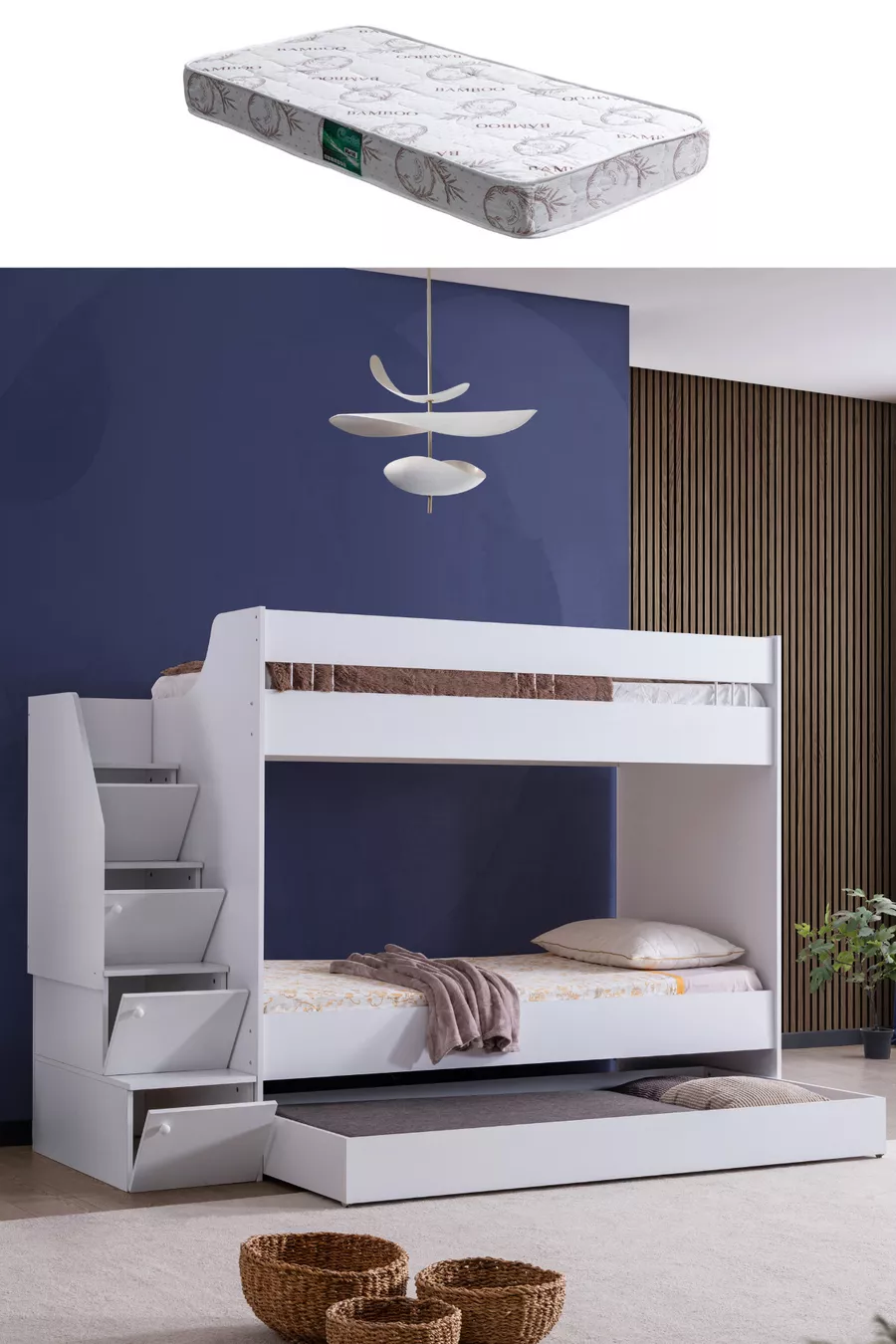 Lit superposé, Lit superposé pour enfant Martin - Blanc 1 matelas confort