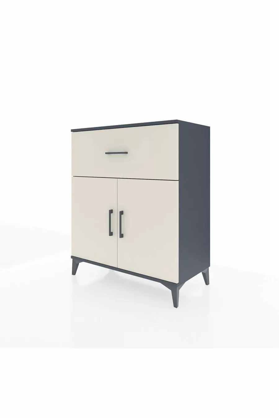 Commode Hyperion à une étagère, un tiroir et deux portes, Anthracite-Patine de pierre