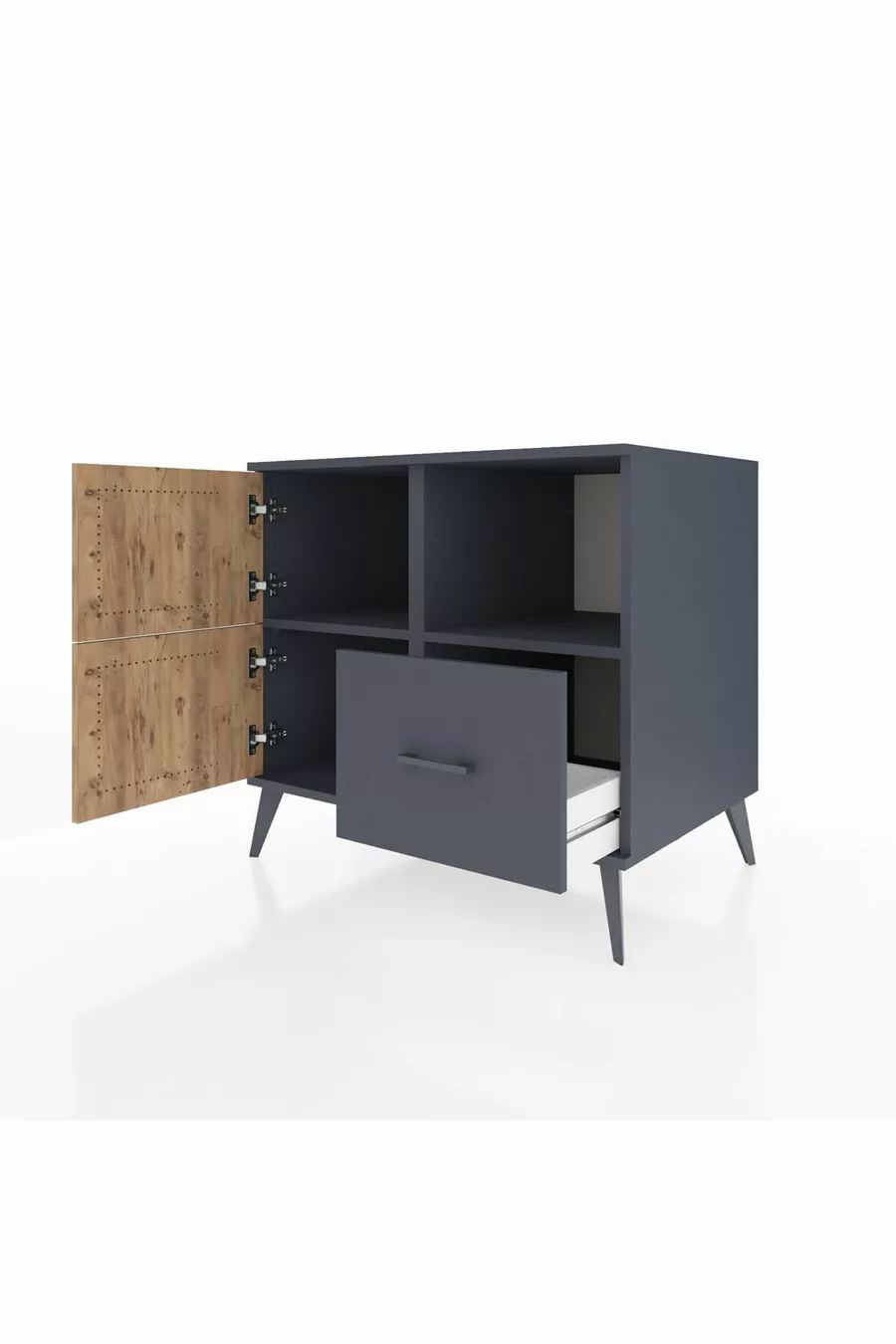 Commode Kronos 2 étagères, 1 tiroir, 2 portes, Anthracite-Sapin/Anthracite