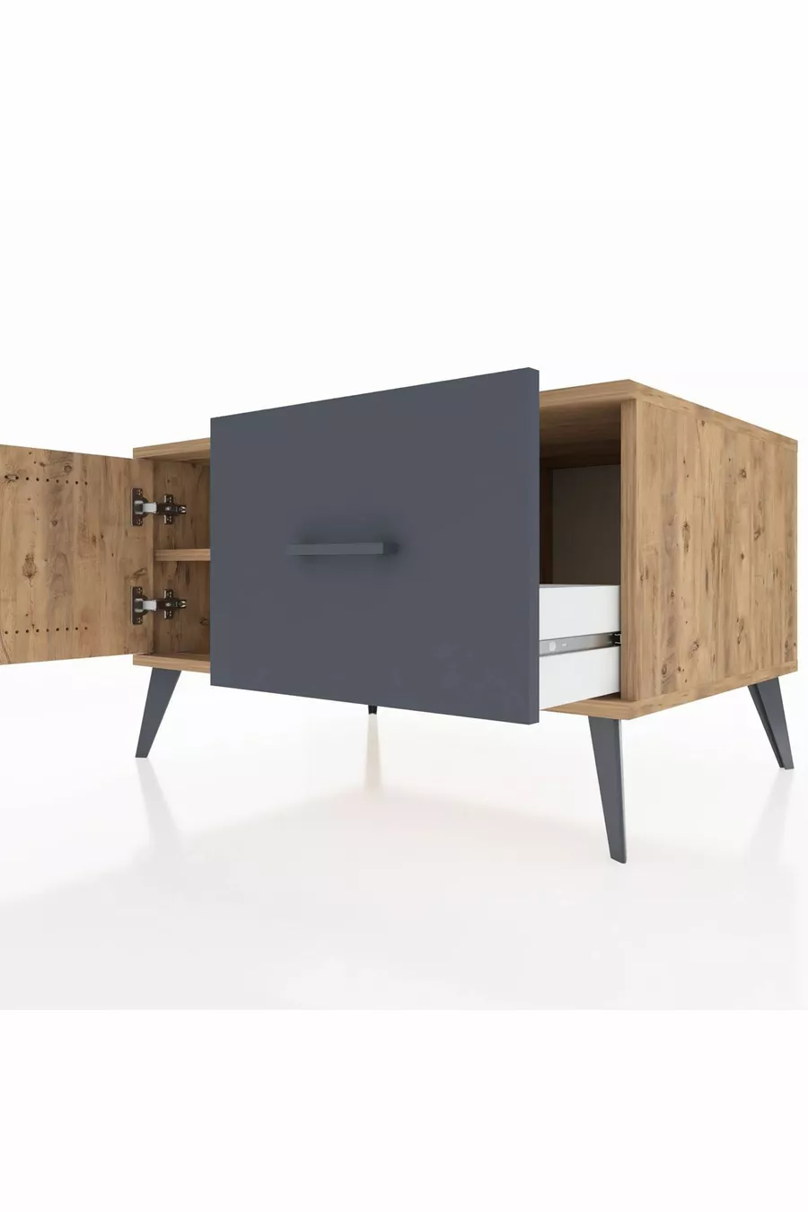 Commode Kronos avec une seule étagère, un tiroir et une porte, pin-pine/antracite