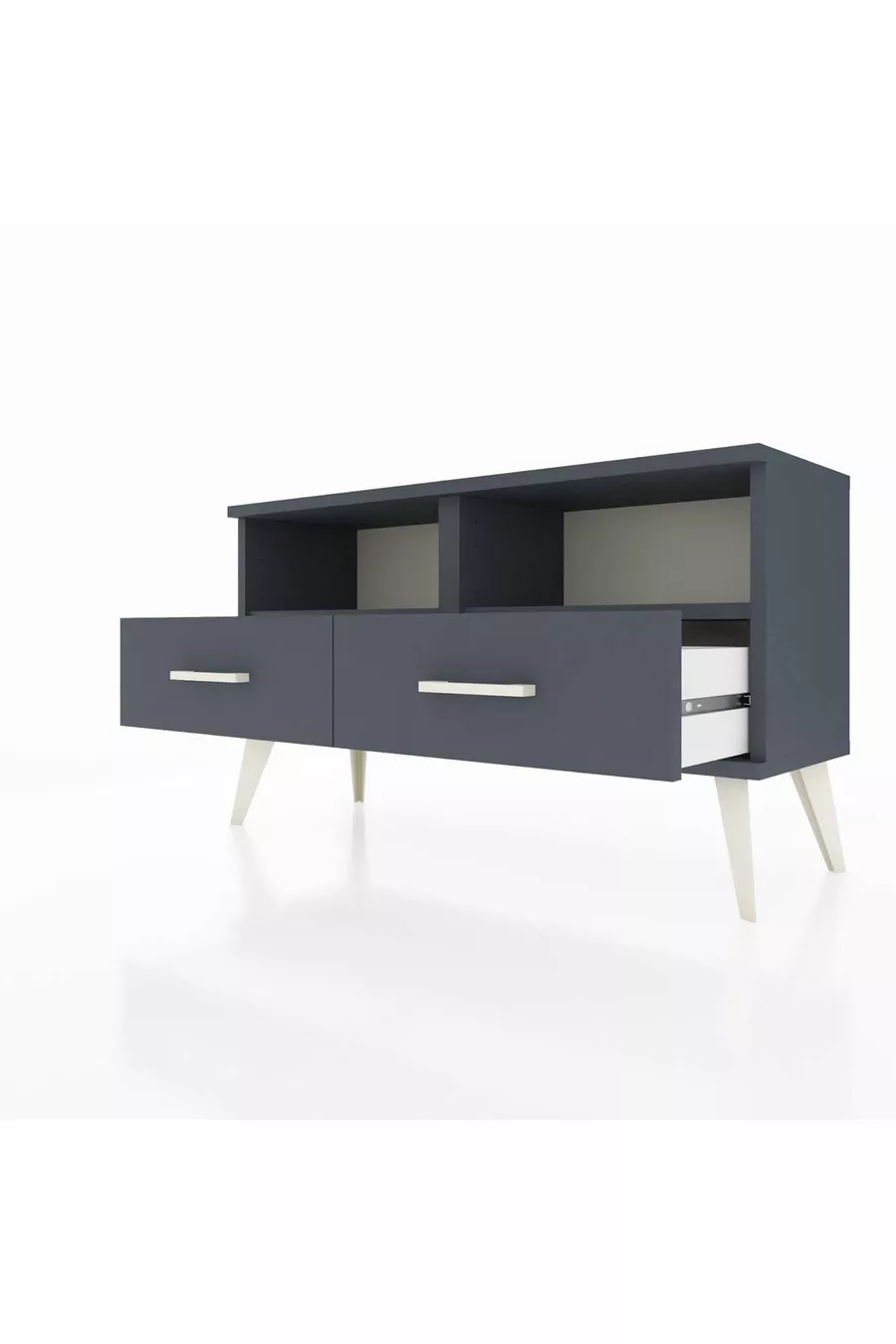 Commode Arges 2 étagères 2 tiroirs Anthracite-Anthracite