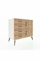 Commode Hyperion à une étagère, 4 tiroirs et 2 portes, Pierre de lune-Pin