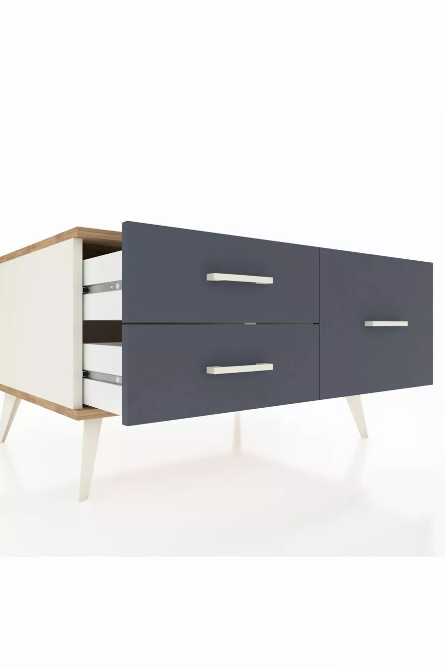 Commode Kronos 3 étagères Pierre de lune-Pin/Anthracite
