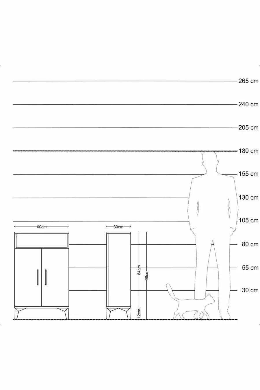 Chevet Arges à 3 étagères et 2 portes, Anthracite-Sel de pierre