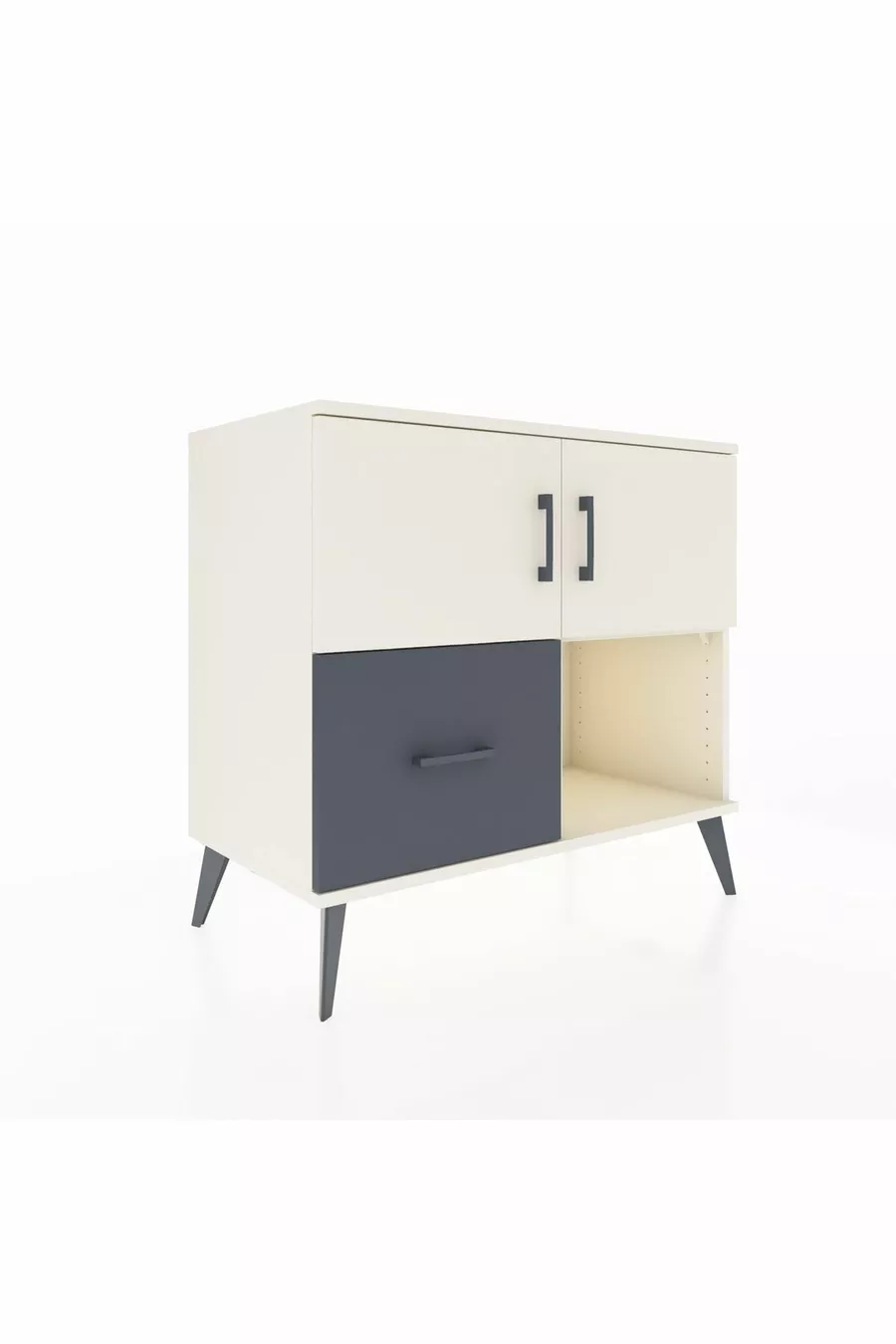 Commode Hyperion à 2 étagères, 1 tiroir, 2 portes, Pierre de lune/Anthracite