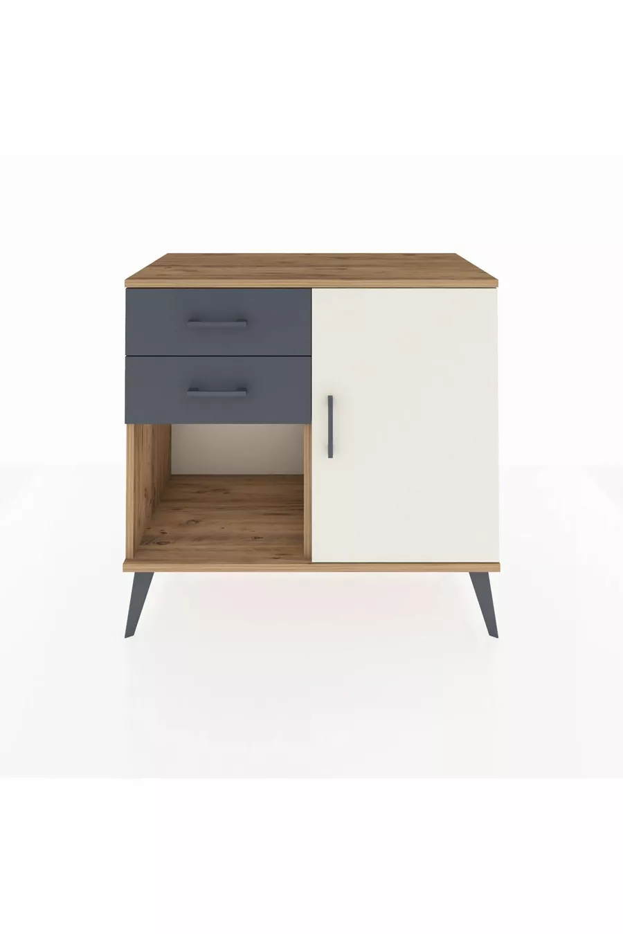 Commode Hyperion avec une seule étagère, 2 tiroirs et une porte, pin-gris/anthracite