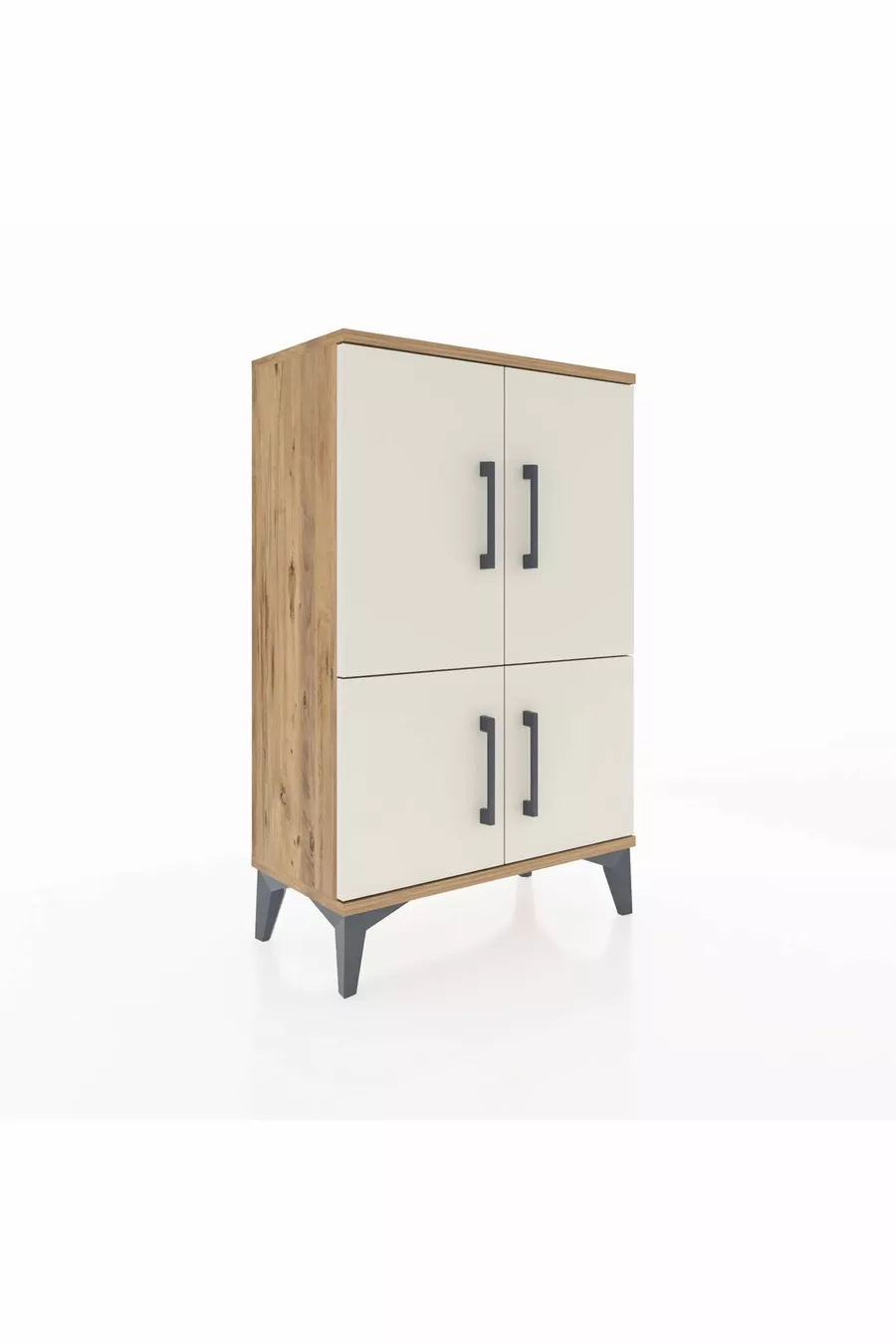 Table de chevet Arges à 2 étagères et 4 portes, en pin-pierre d'onyx