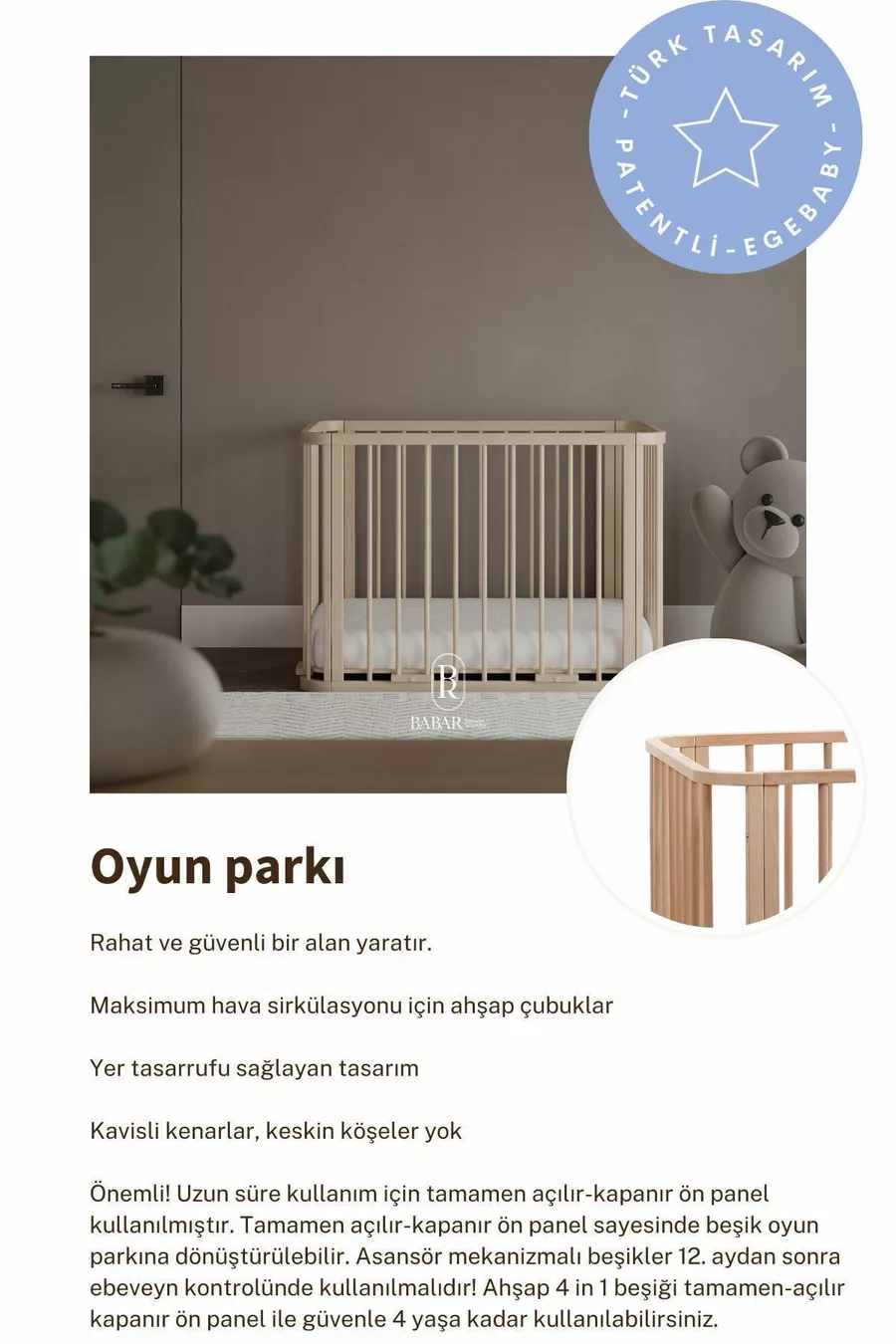 Ensemble de Berceau en Bois Naturel (BL) X - lit pour maman, lit, parc de jeu, lit junior Montessori