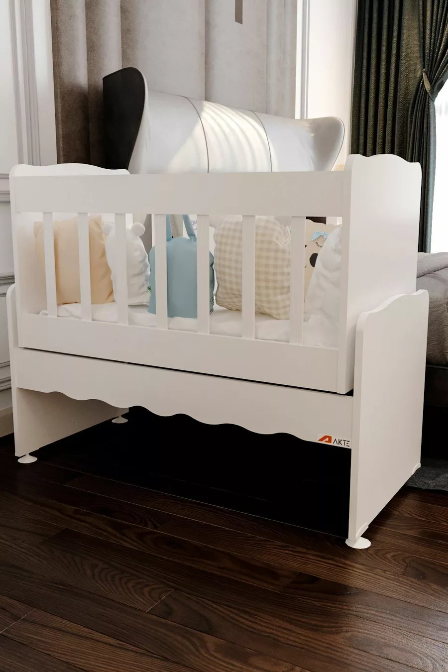 Berceau à bascule en bois pour bébé sans tiroir, blanc