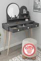 Coiffeuse en bois avec miroir et tiroirs Ruges sur pieds, anthracite - Ruges