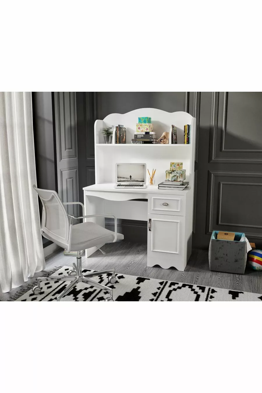 % Bureau de travail MDF Lisa Blanc (UNITÉ SUPÉRIEURE INCLUSE)
