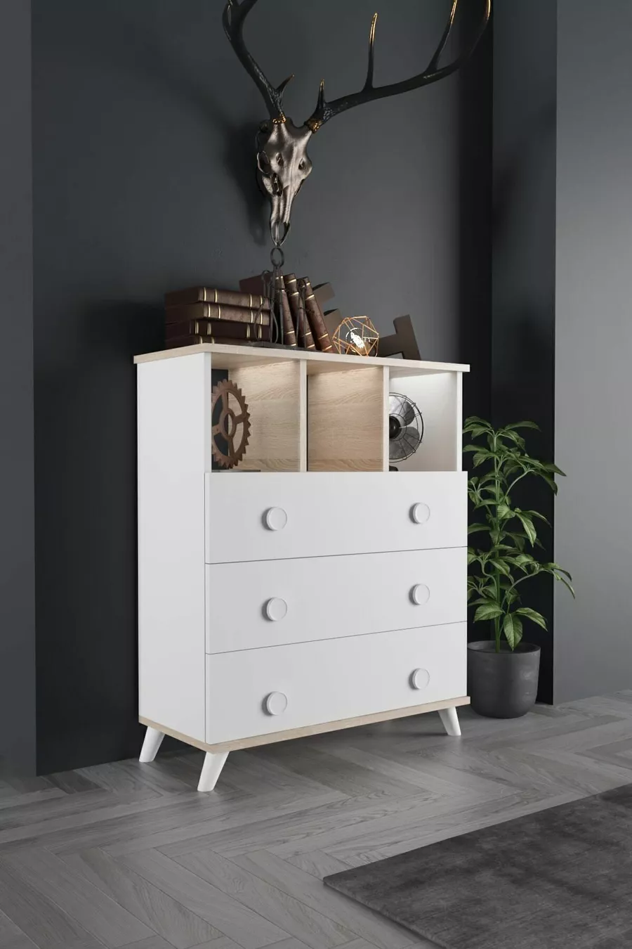Commode blanche Babil à 3 tiroirs
