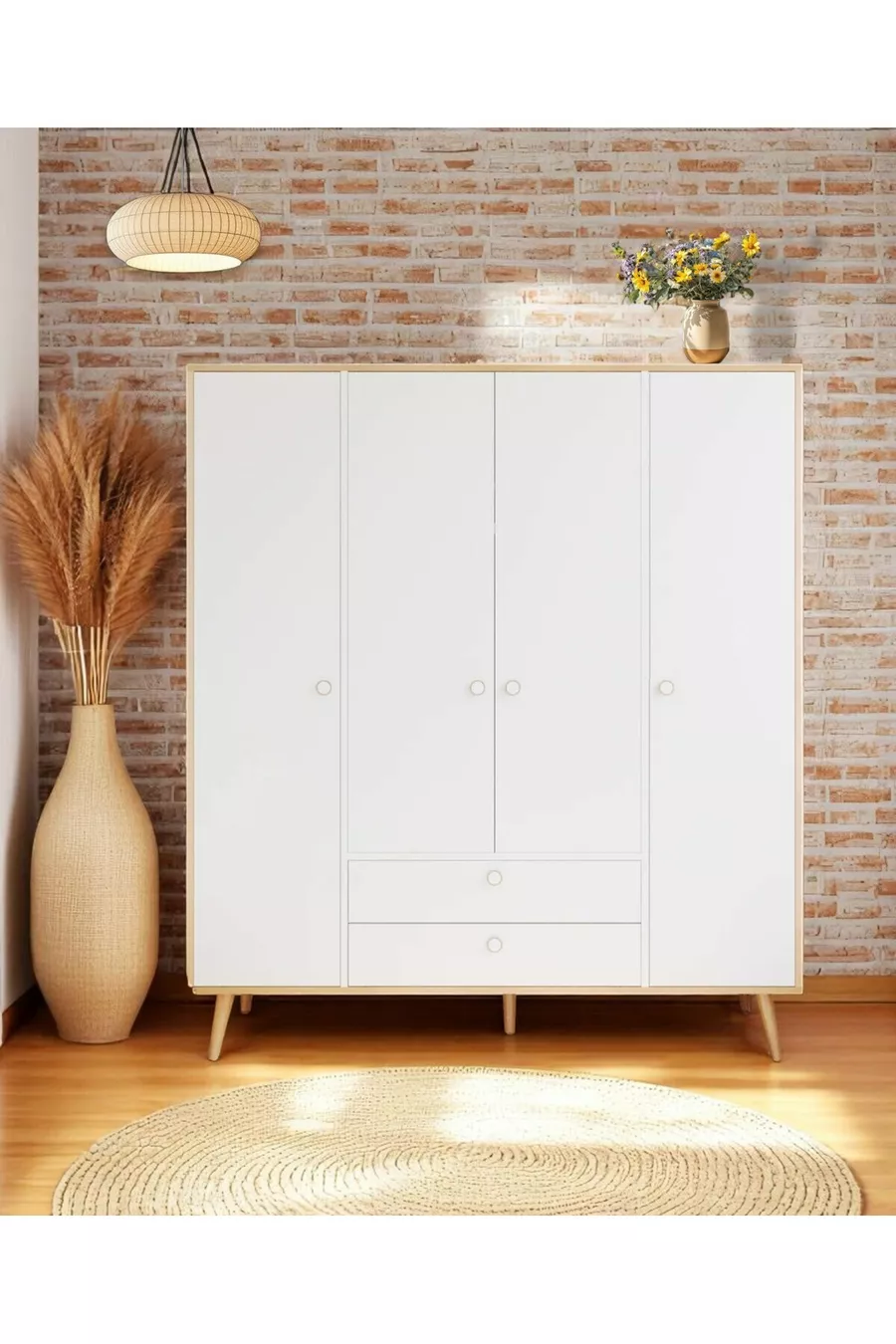 Armoire à tiroirs avec porte Tema 4 – Armoire à vêtements | Design scandinave, marron  cm
