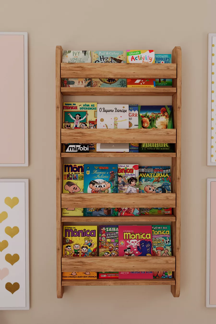 Bibliothèque Montessori Lino à 4 étagères pour enfants, bibliothèque éducative pour chambre d'enfant, en pin Atlantique