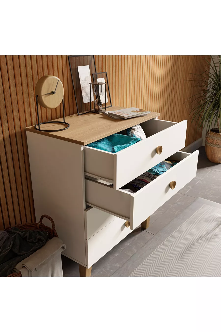 Commode Vento 4 tiroirs avec panier - Blanc