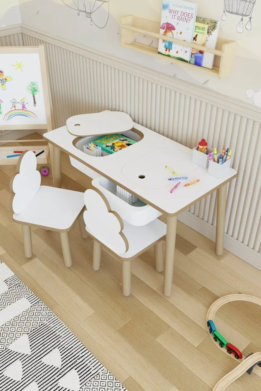 Ensemble Table Montessori pour enfants - Table de jeu - Table d'activités - Table d'animation avec 2 chaises Nuage