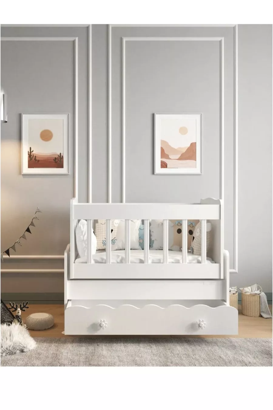 Berceau à tiroirs blanc avec balançoire pour maman, cadeau avec matelas