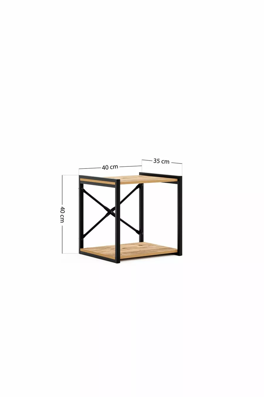 Table de chevet multifonction avec pieds en métal et étagère en pin