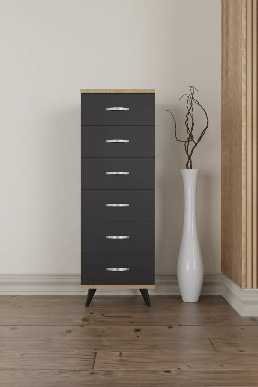 Commode Belinda à 6 tiroirs Gris anthracite