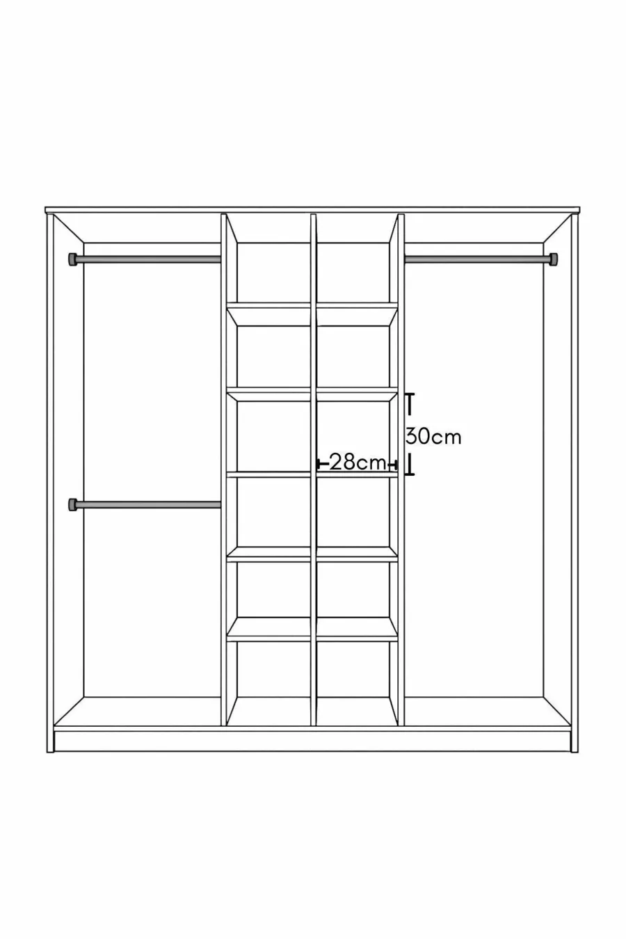 Gm  Placard préféré à 6 portes sans miroir, blanc avec poignées noires