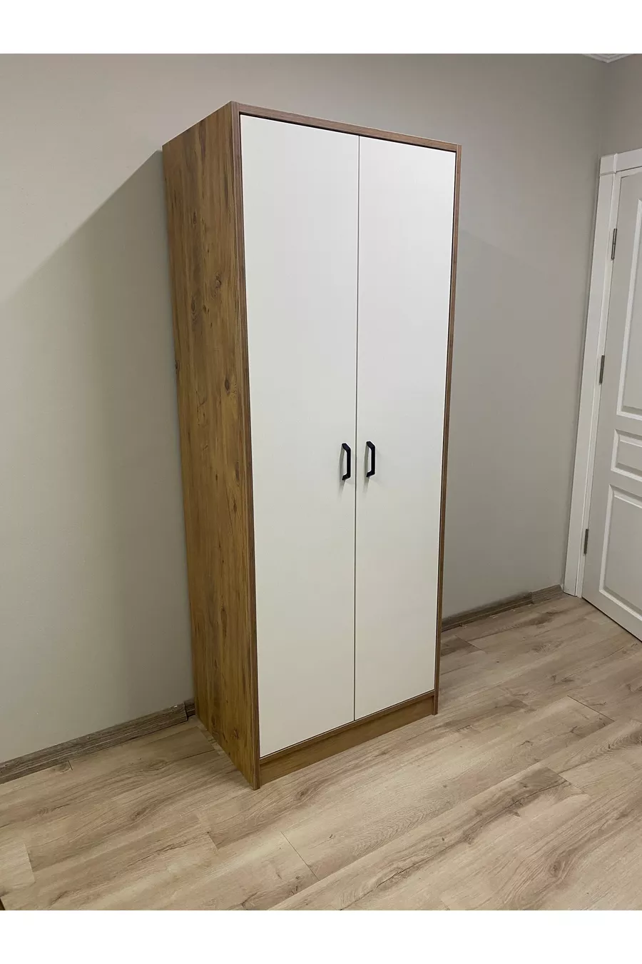 Armoire à vêtements avec 2 portes, étagères et penderie, pin Atlantique-Pierre de lune
